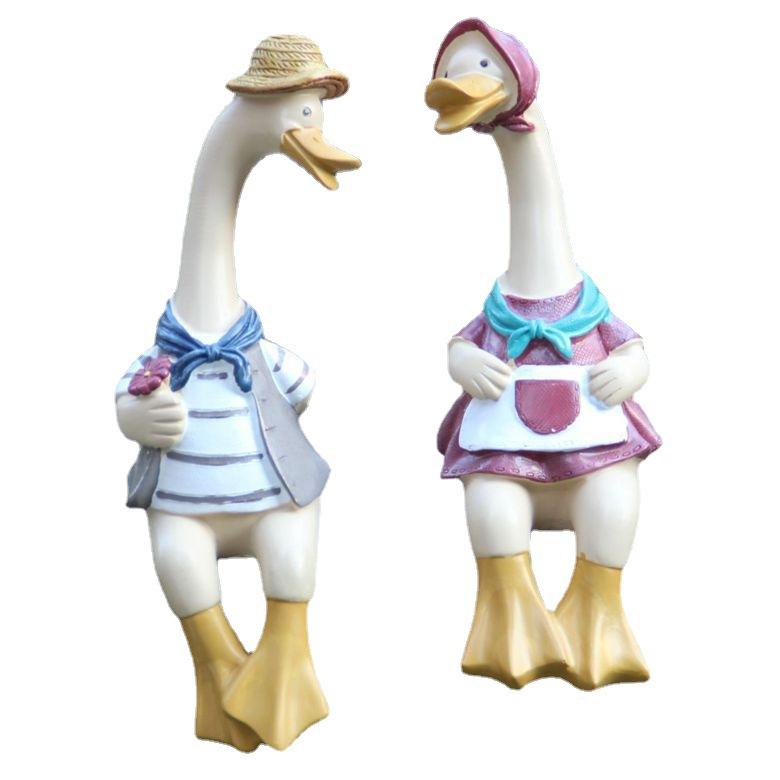 2PCS Ducks Garden Tượng trang trí, đồ trang trí vịt nam, tác phẩm điêu khắc động vật, tượng nhỏ dễ thương