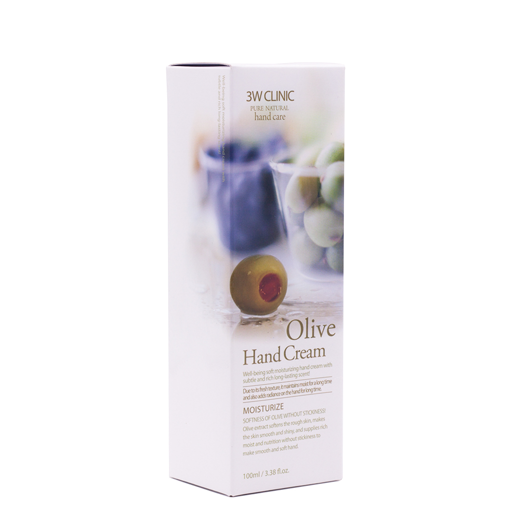 Kem dưỡng da tay Olive Hàn Quốc cao cấp 3W Clinic Olive Hand Cream (100ml) + Tặng Bông bọt biển massage mặt Hàn Quốc Aroma – Hàng Chính Hãng