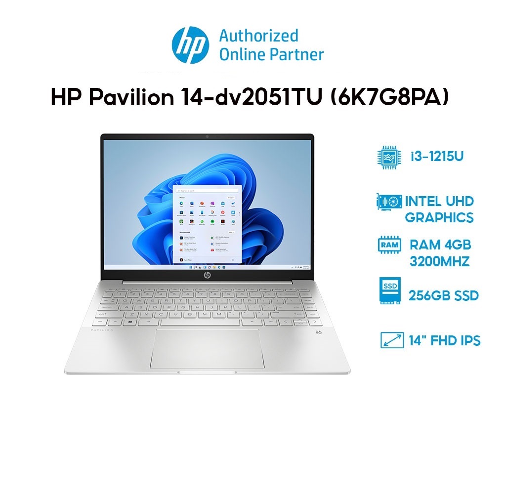 Laptop HP Pavilion 14-dv2051TU (6K7G8PA) (i3-1215U | 4GB | 256GB |14' FHD | Win 11) Hàng chính hãng