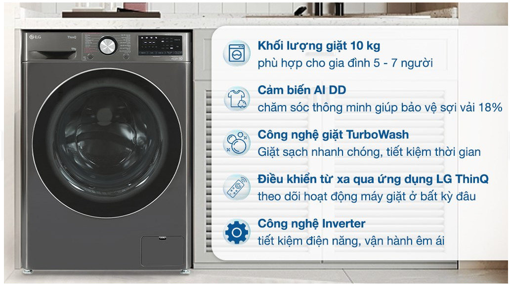 Máy giặt LG AI DD Inverter 10 kg FV1410S4B - Hàng Chính Hãng - Chỉ Giao Hà Nội