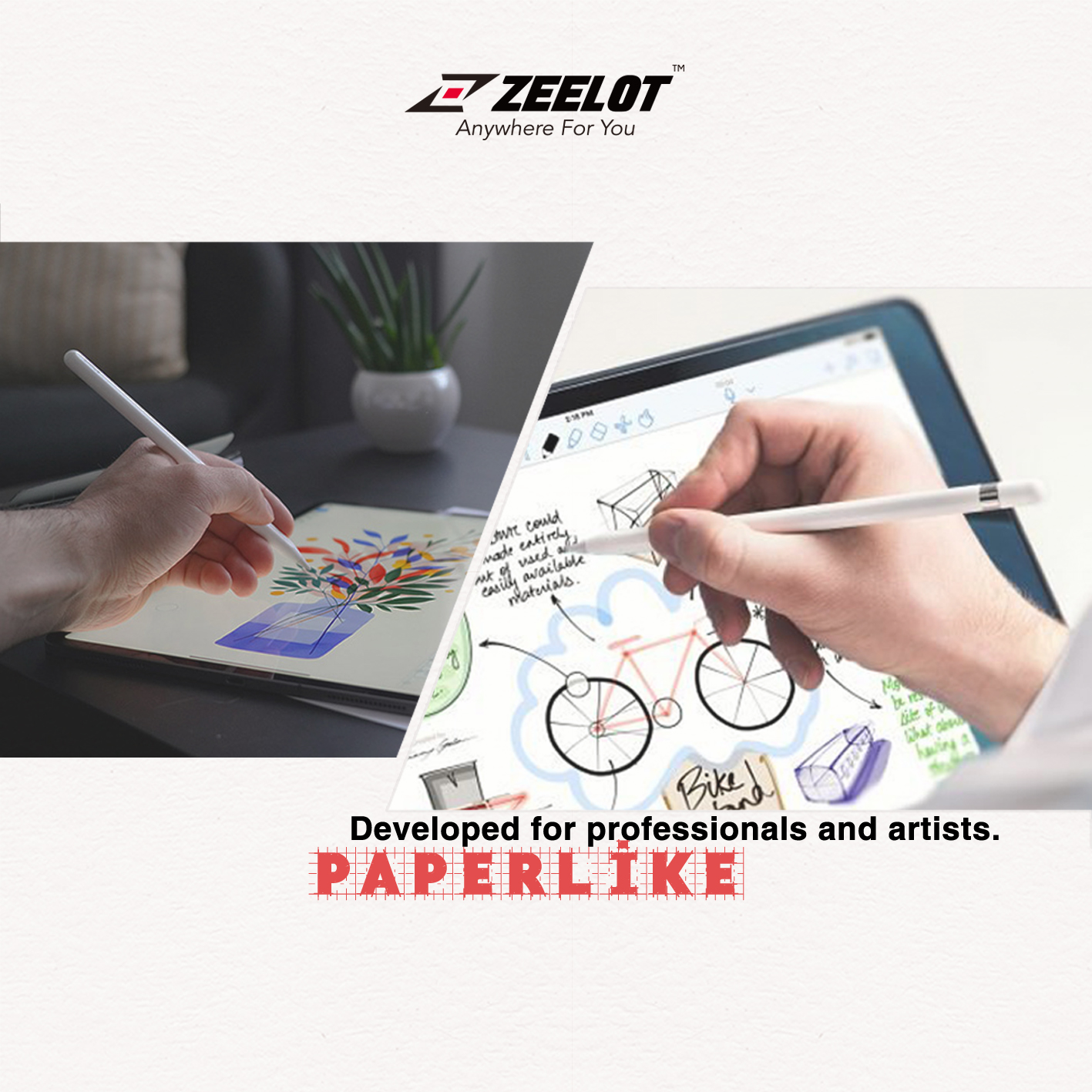 Dán màn hình dành cho iPad Paper-like Zeelot Cao Cấp chống vân tay cho cảm giác vẽ như trên giấy- Hàng Chính Hãng