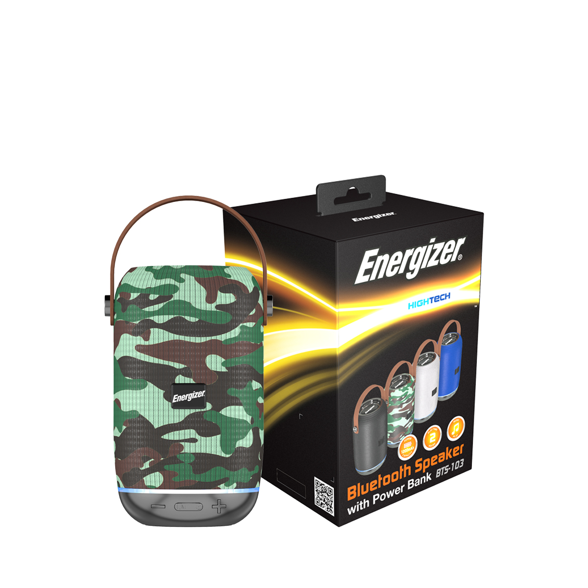 Loa Bluetooth kèm pin sạc dự phòng Energizer BTS-103BK, Hỗ trợ chức năng Rảnh tay, FM, thẻ Micro SD, USB, AUX - Hàng chính hãng