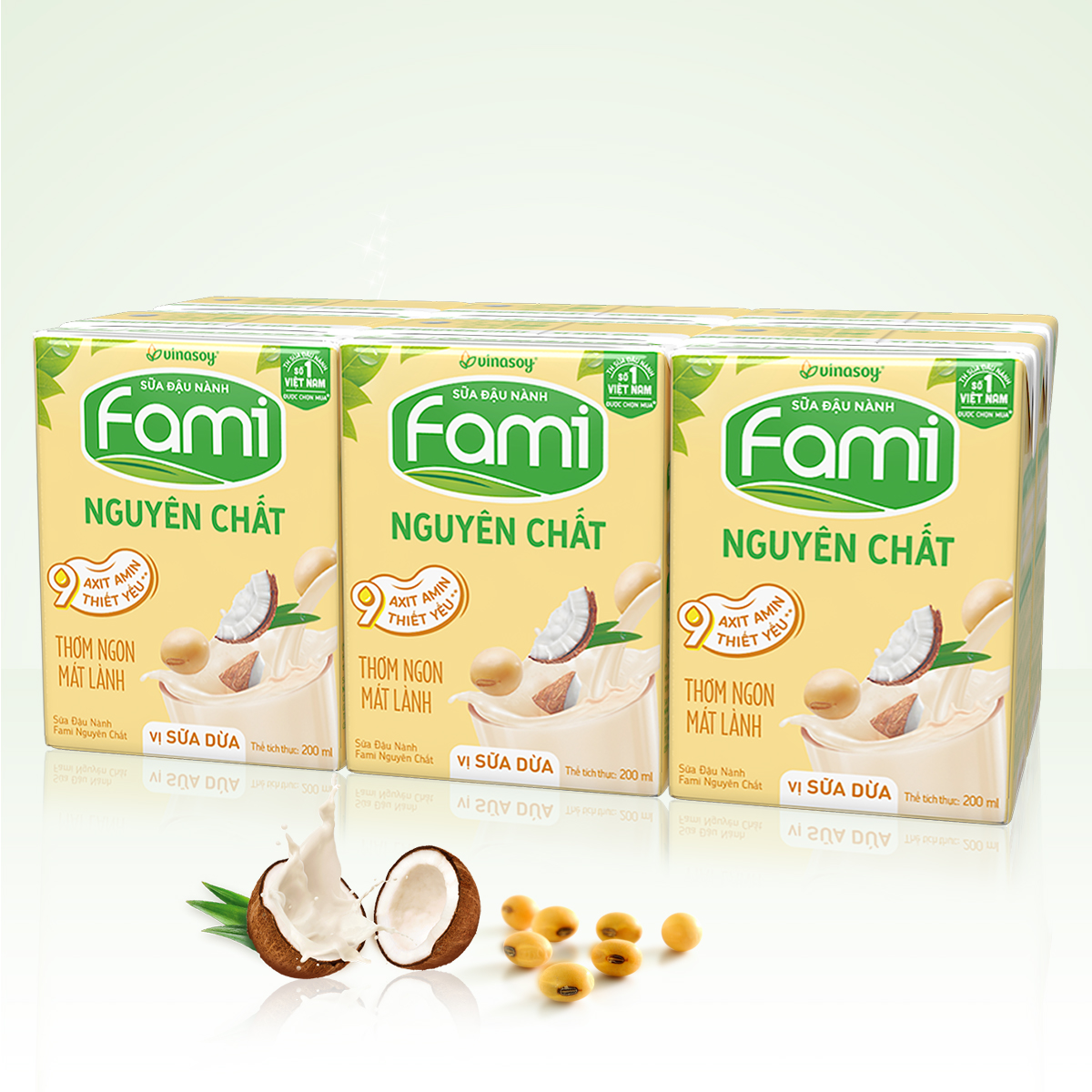 Thùng Sữa Đậu Nành Fami Nguyên Chất Vị Sữa Dừa (200ml x 36 Hộp)