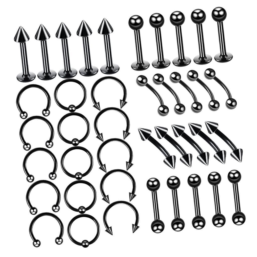 40Pcs Nose Lip Eyebrow Navel Belly Piercings 6mm