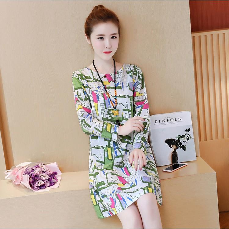 Đầm suông nữ tay lỡ họa tiết phối màu độc lạ da66