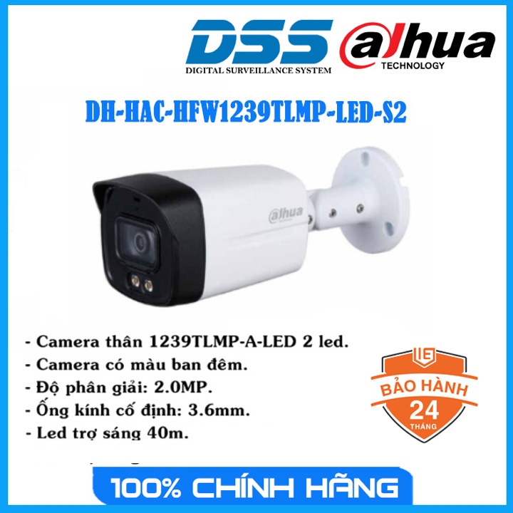 Camera thân to HDCVI 2MP FullColor DAHUA DH-HAC-HFW1239TLMP-LED nhìn đêm có màu hàng chính hãng DSS Việt Nam