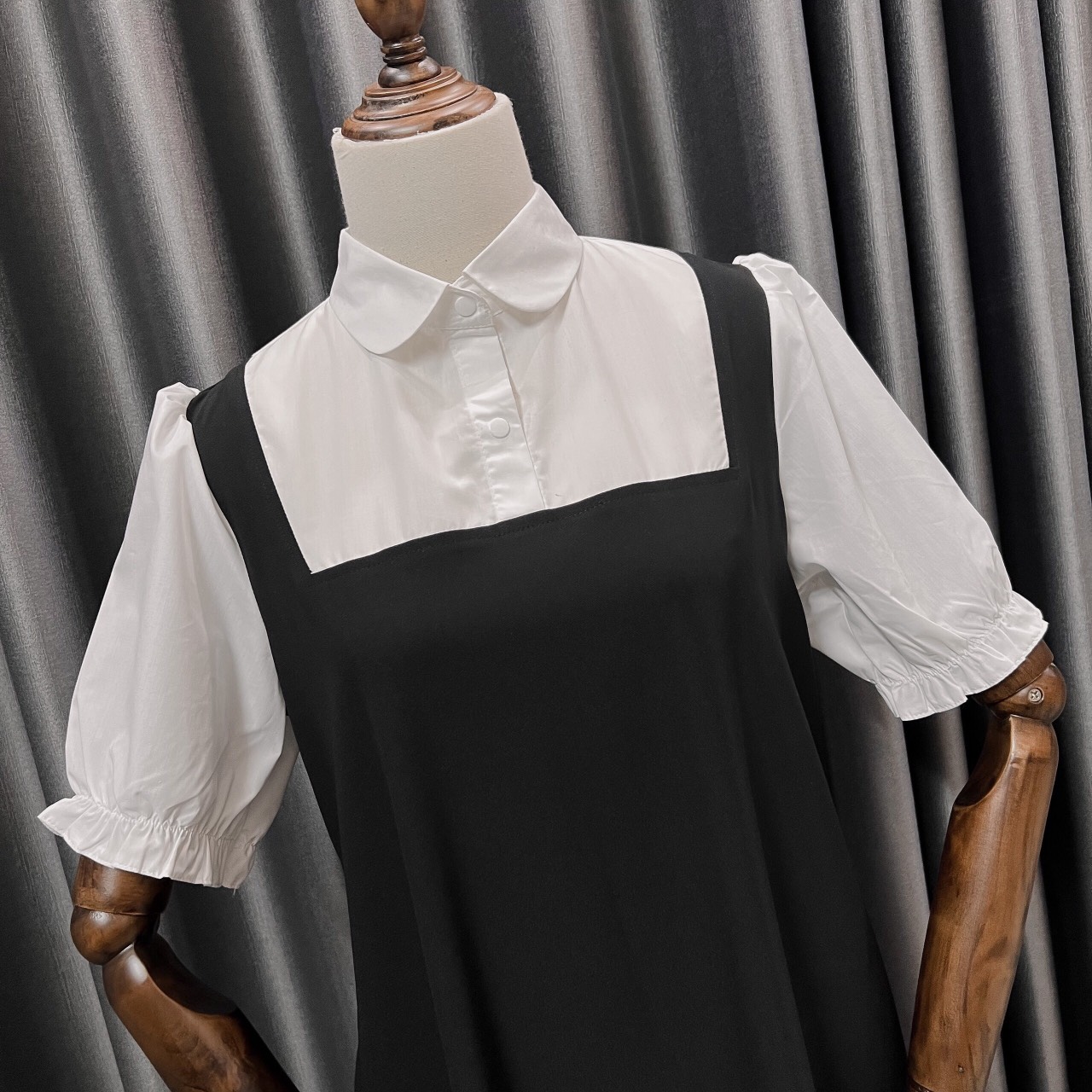 HÀNG THIẾT KẾ - Váy Đầm Bầu Công Sở Azuno A12 Chất Liệu Chéo Nhật Phối Thô Ngắn Tay