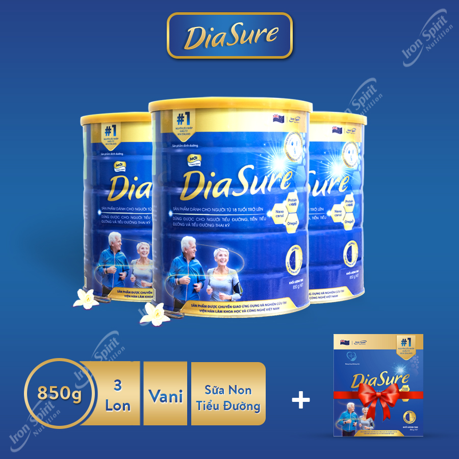 Sữa Non Diasure 850G(NEW)bổ sung thêm Nano Canxi, Omega3,... (Mua 3 tặng 1hộp 450G)Sữa dành cho người tiểu đường