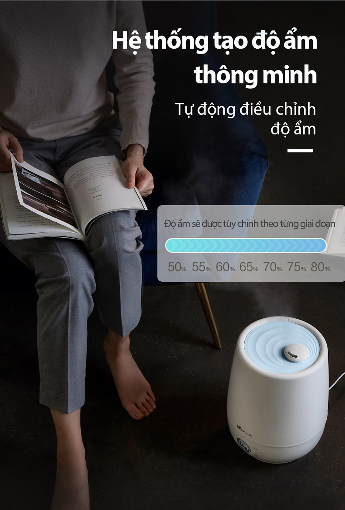 Máy Phun Sương Tạo Độ Ẩm Cao Cấp Bear, Dung Tích 4L - Hàng Chính Hãng