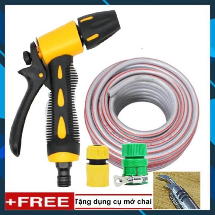 Vòi Xịt️ Bộ dây vòi xịt nước rửa xe, tưới cây , tăng áp 3 lần, loại 20m 206319 cút sập,nối vàng+ mở chai