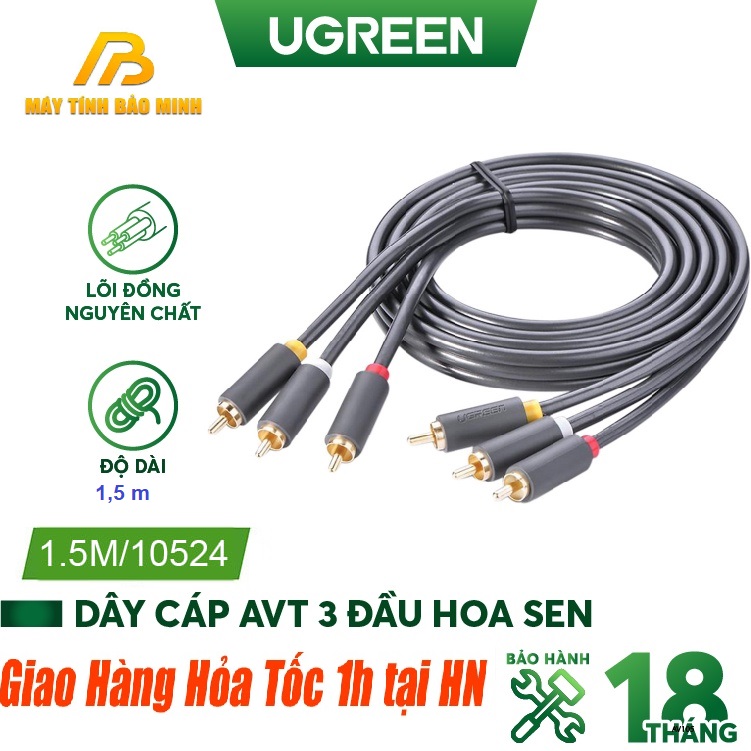 Dây Cáp AV 3 Hoa Sen Ra 3 Đầu Hoa Sen Ugreen - Hàng Chính Hãng 10524