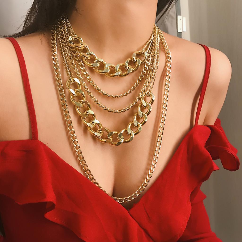 Boho Women Multilayer Gold Chain Choker Pendant Necklace Fashion Jewelry