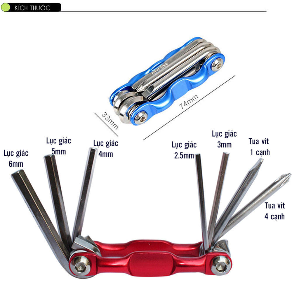 Lục giác sửa chữa xe đạp T-25 11 in 1, bao gồm các dụng cụ đủ loại như đinh vít, lục giác, cắt xích và nạy lốp - Mai Lee