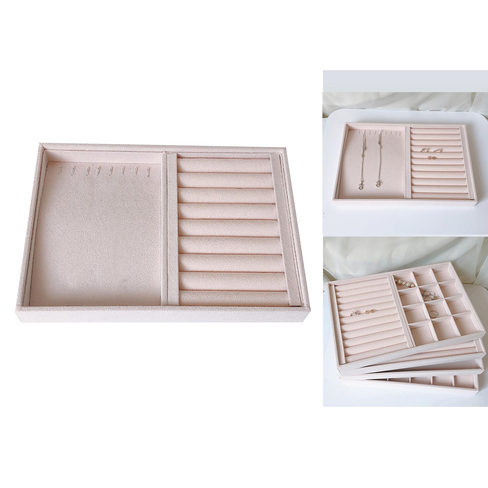 Beige Velvet Jewelry Storage Tray Holder Earring Necklace Organizer