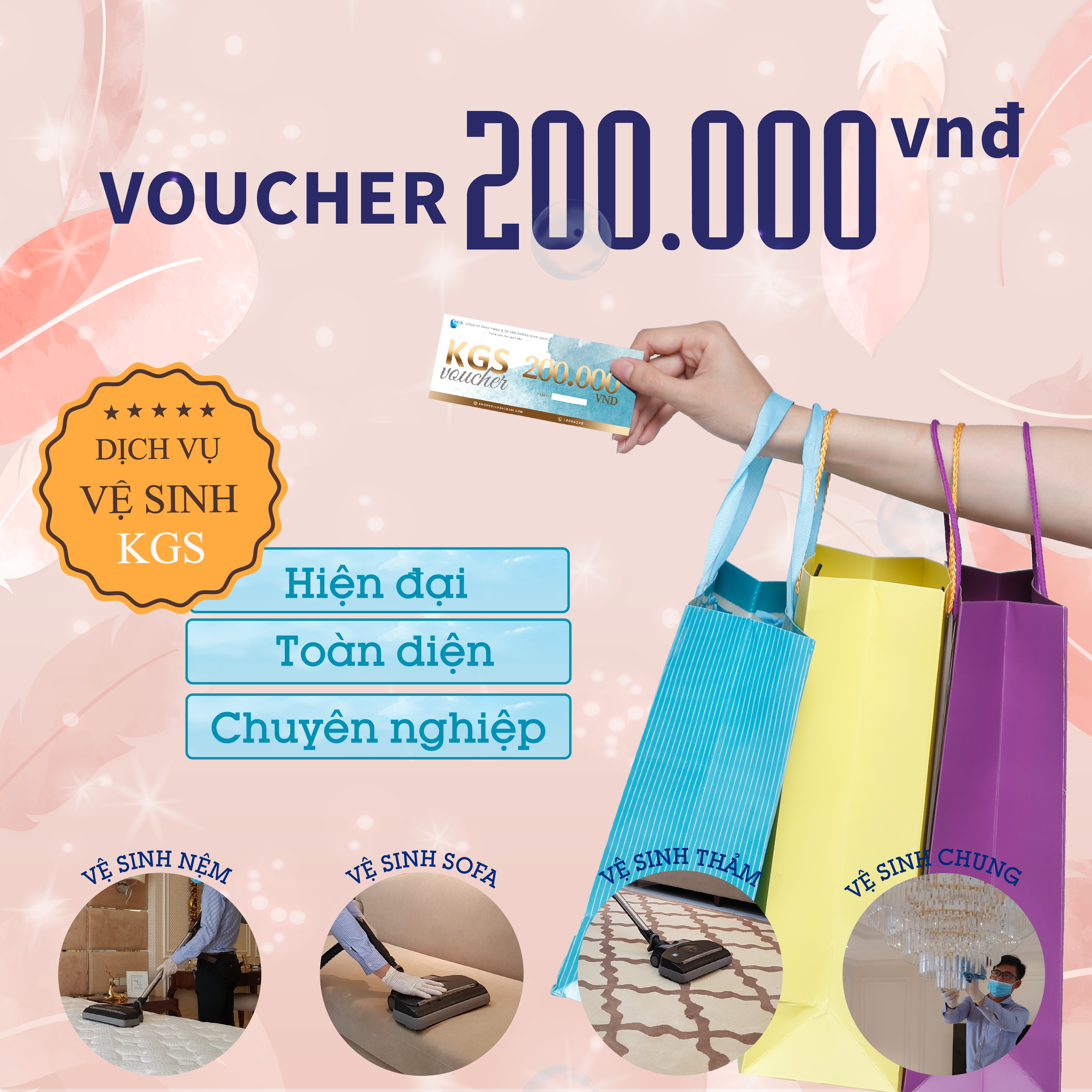 Phiếu quà tặng Voucher Dịch vụ Vệ sinh 200.000 VNĐ áp dụng Toàn bộ Dịch vụ Vệ Sinh Không Gian Sạch - Tổng đài miễn phí 18006248 để đặt hẹn