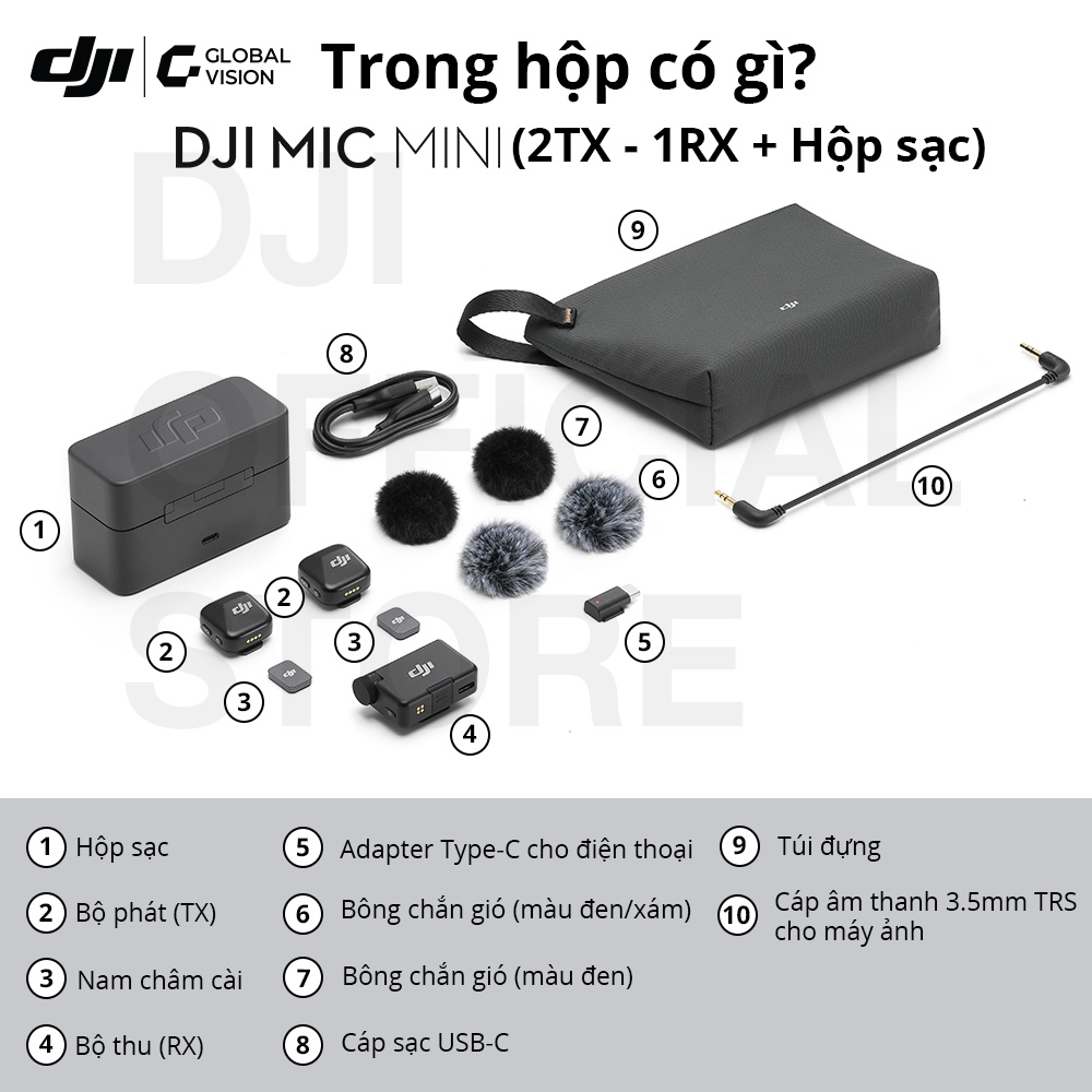 Bộ micro không dây cài áo DJI Mic Mini nhỏ gọn nhẹ, khử ồn chất lượng (DJI Mic Mini) - Hàng chính hãng