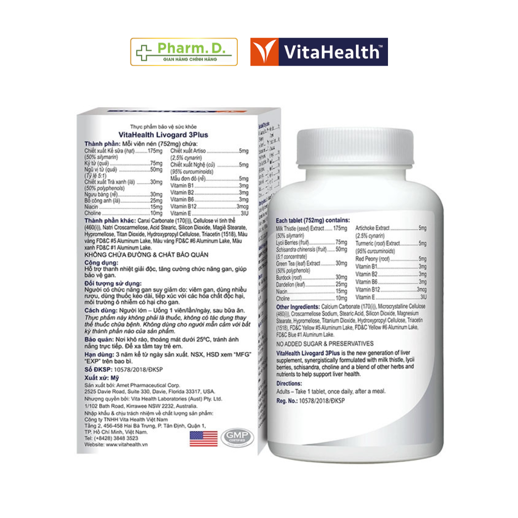 Viên Uống Bổ Gan, Thải Độc Gan, Hỗ Trợ Viêm Gan VITAHEALTH Livogard 3Plus (60 Viên)