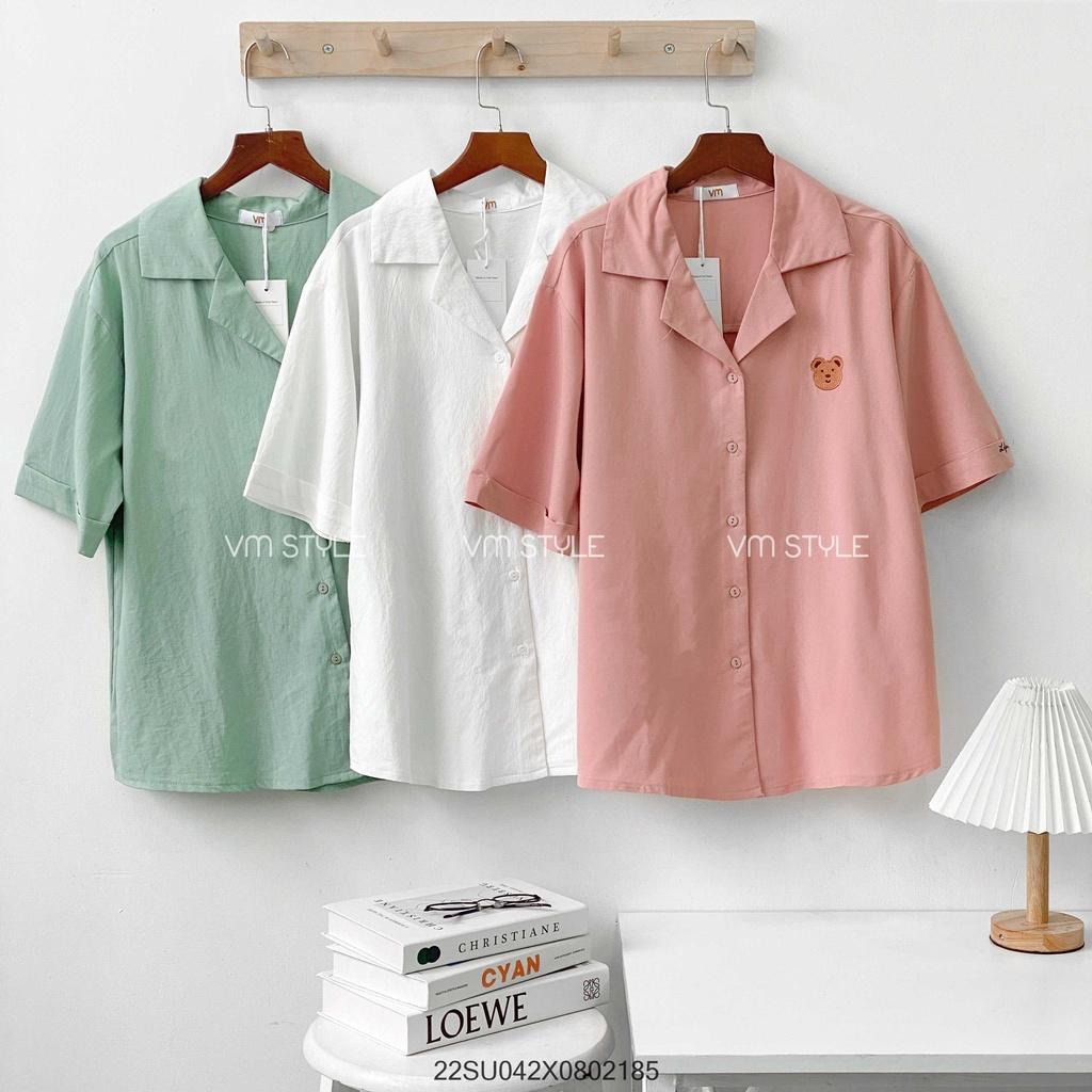 Áo sơ mi VM STYLE tay ngắn thêu mặt gấu 19678 22SU042X0802