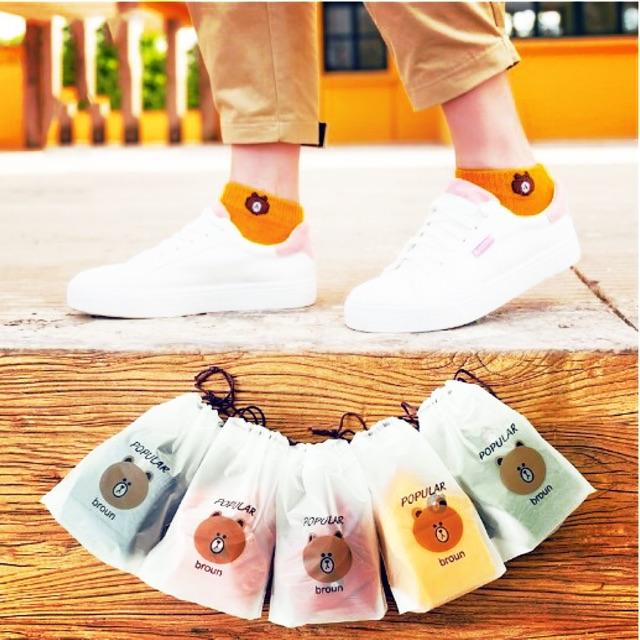 Set 10 Đôi Vớ Gấu Brown Trơn, Cổ ngắn Dễ Thương So Cute, Hàn Quốc