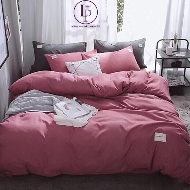 Bộ 5 Món Chăn Trần Bông Ga Gối Cotton Tici Xuất Nhật Beauty Màu Trơn - Màu Hồng