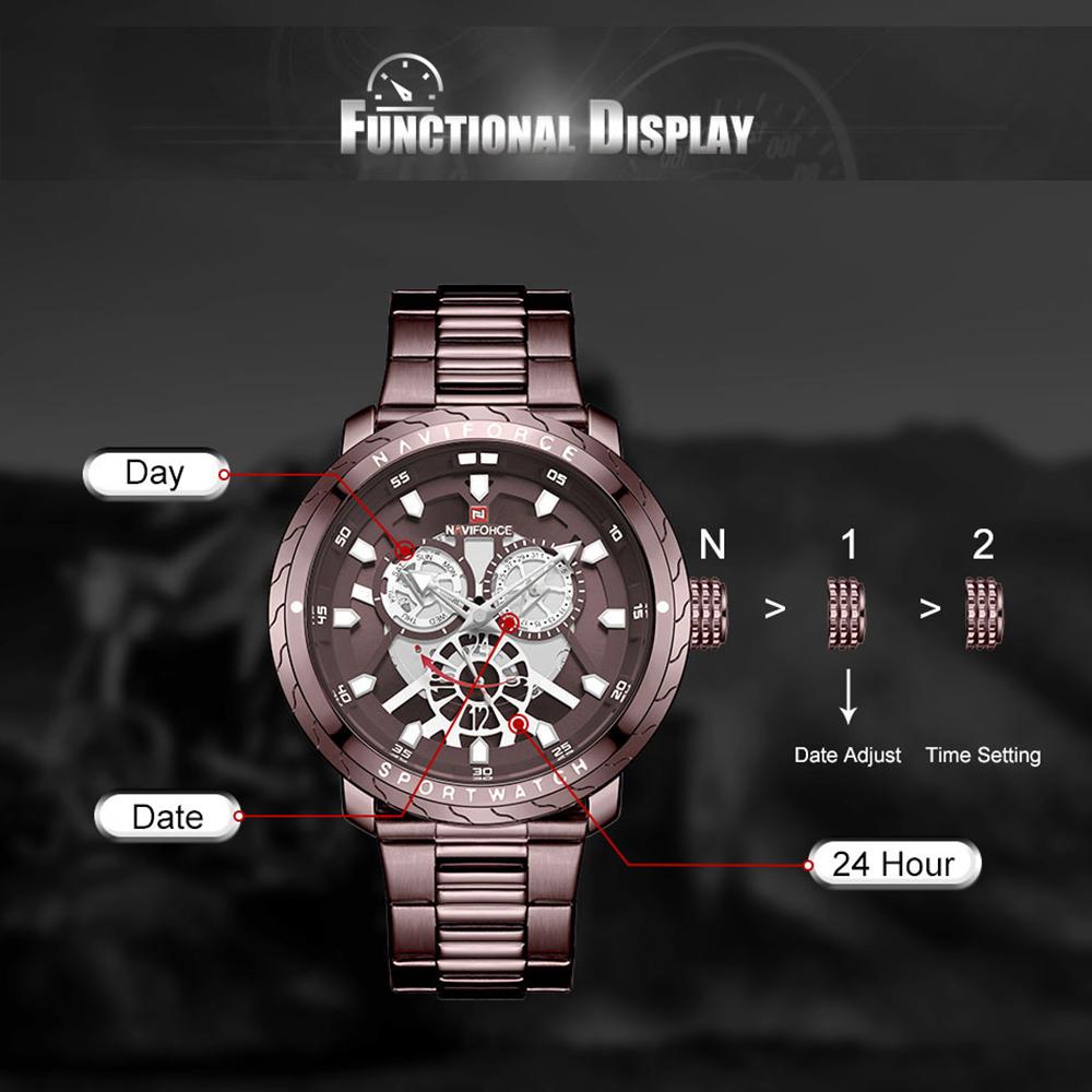 Đồng hồ đeo tay thạch anh Thời trang NAVIFORCE Dây đeo bằng thép không gỉ