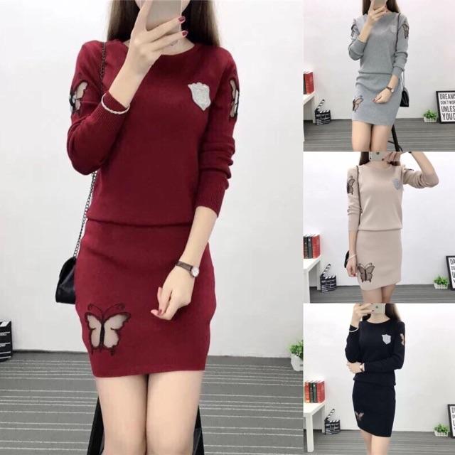 Set len thêu hoạ tiết bướm thời trang