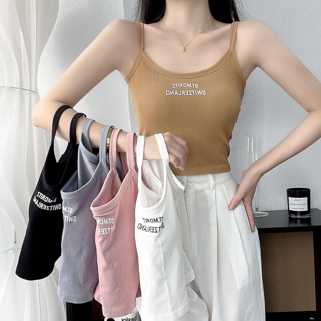 Hình ảnh Áo hai dây crop top có đệm ngực, áo bra kèm mút nâng ngực không gọng chất liệu thun tăm co giãn, thời trang xinh cho nữ