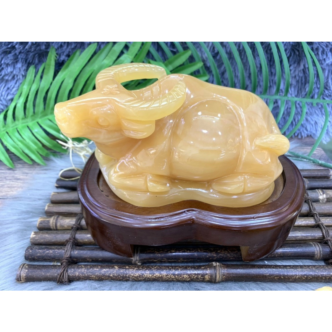 Trâu vàng đá Ngọc hoàng Long vàng 20cm 2,25kg
