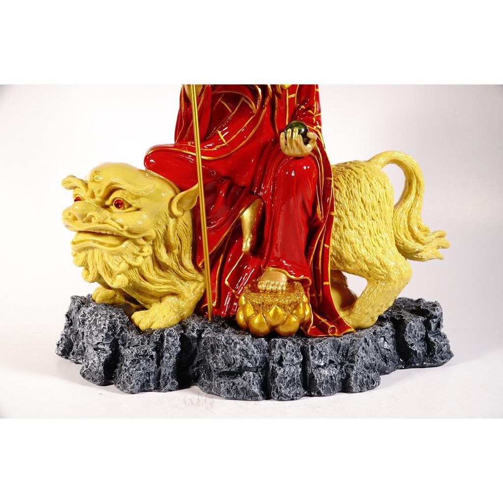 Tượng Phật Địa Tạng Vương Bồ Tát cưỡi hổ vẽ áo đỏ lớn - Cao 35cm