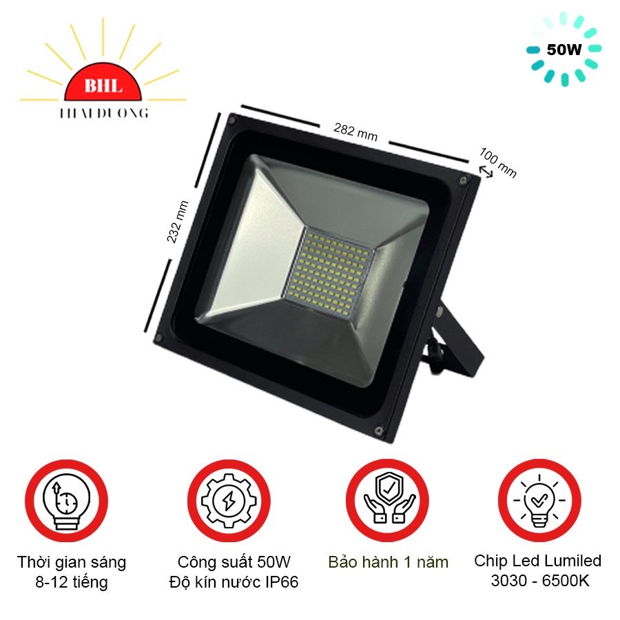 Bộ Đèn Pha Năng Lượng Mặt Trời 50W Siêu Sáng