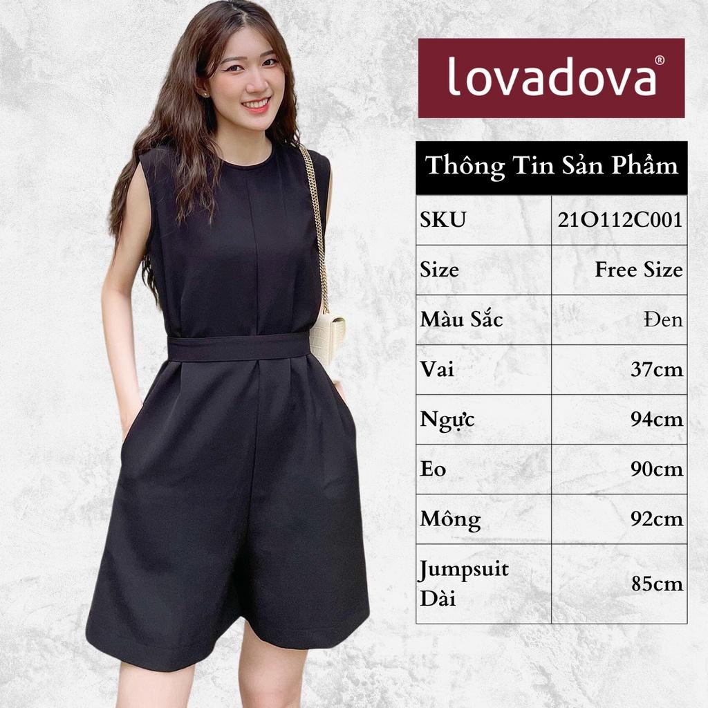 Jumpsuit, Cách Điệu Nhún Eo, Có Hai Túi, Khóa Kéo Sau, Màu Đen - Lovadova 21O12C001