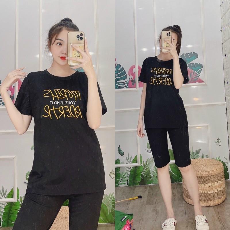 Đồ bộ, set bộ đồ nữ mặc nhà thêu hoa cúc thun cotton co giãn