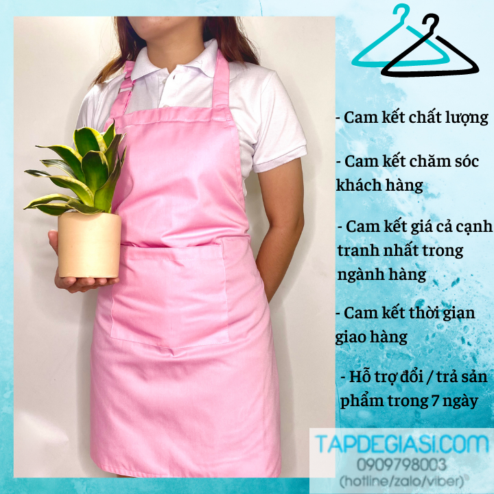 Tạp dề trơn màu hồng chất liệu kaki dành cho nam nữ đầu bếp, pha chế