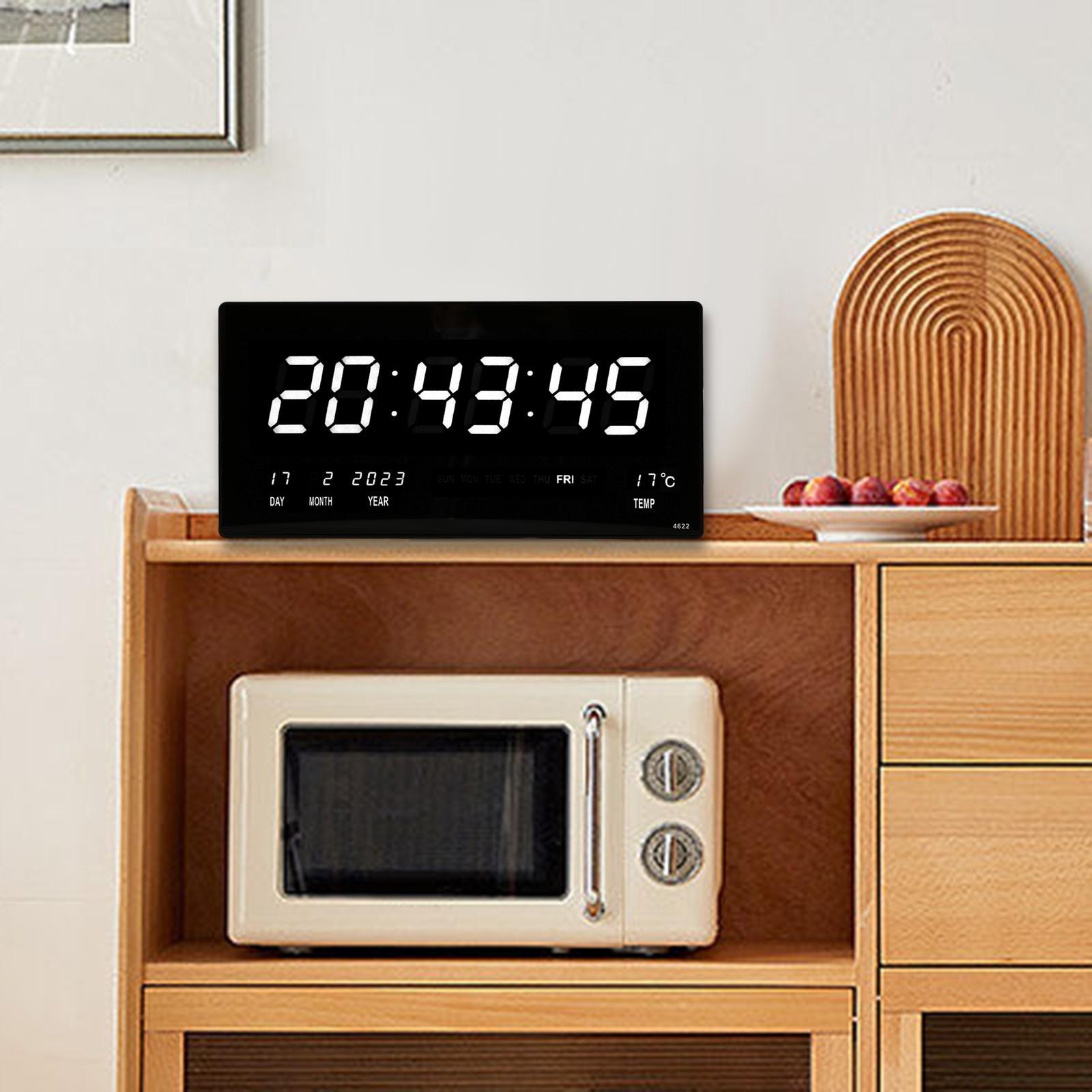 Rectangle Digital Wall Clock USB Indoor Temperature Day of Week Large Number