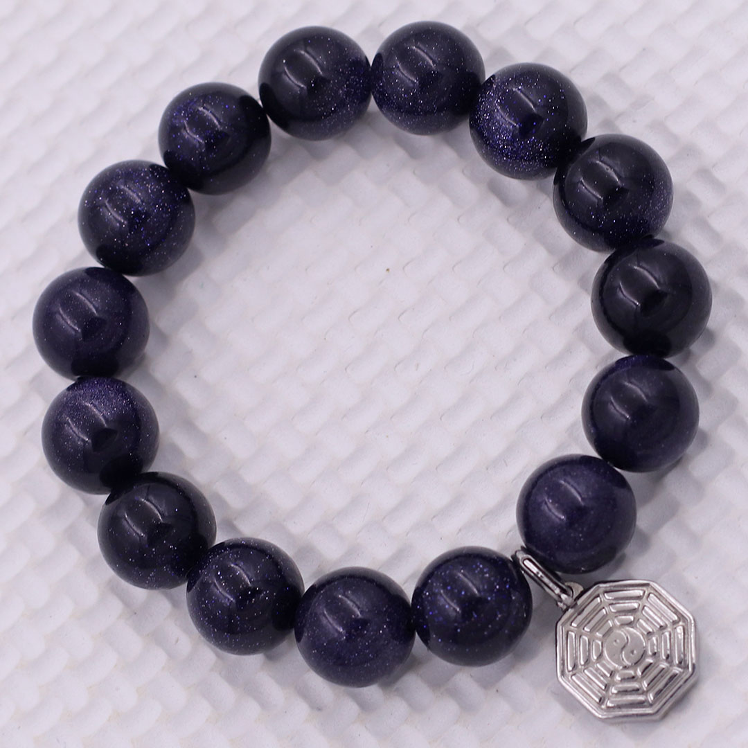 Vòng chuỗi đeo tay đá lam sa charm bát quái inox, vòng tay hạt chuỗi, vòng chuỗi phong thủy, vòng tay nam nữ