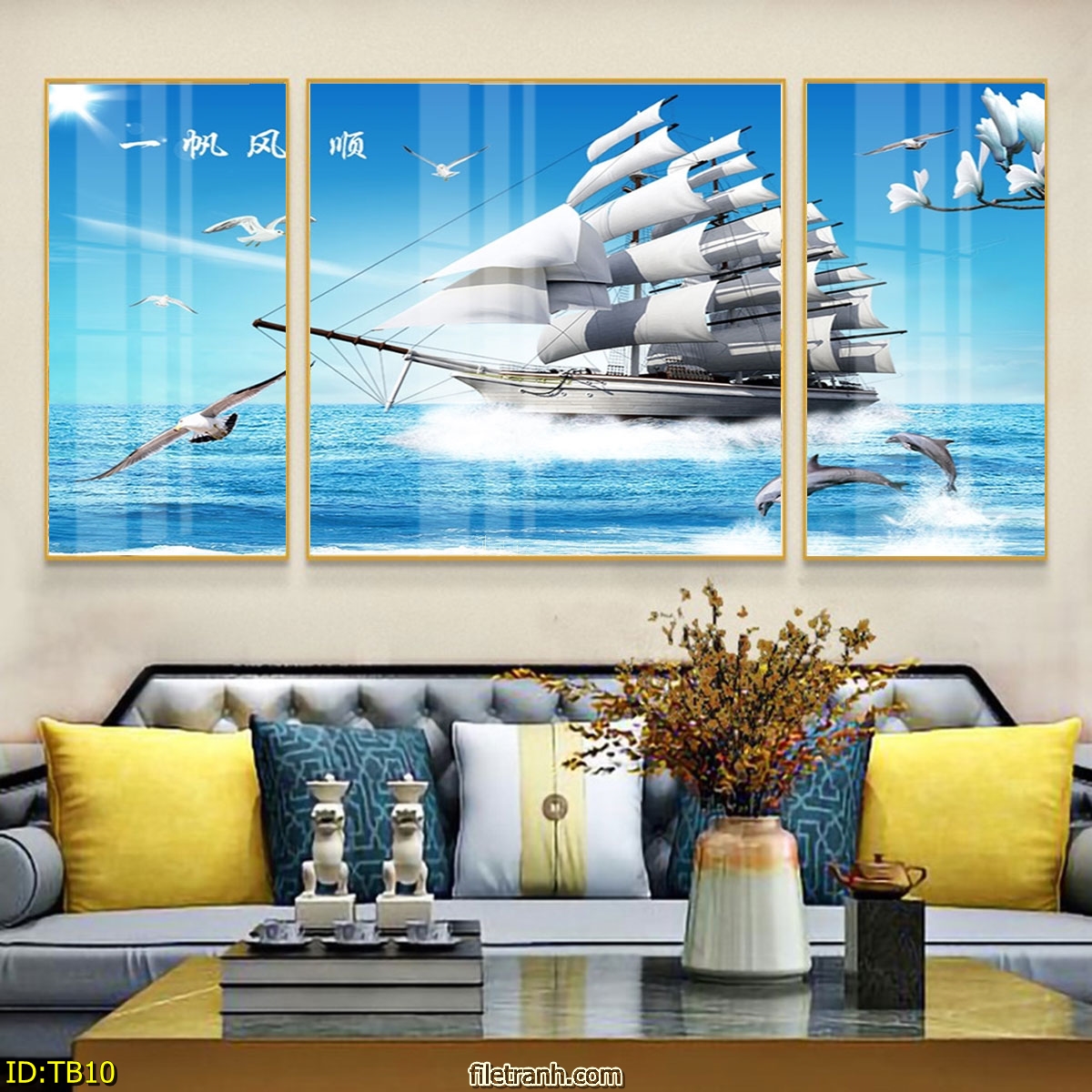 Tranh Canvas Giá Rẻ Hiện Đại - Tranh Bộ 3 Thuận Buồm Xuôi Gió Sang Trọng