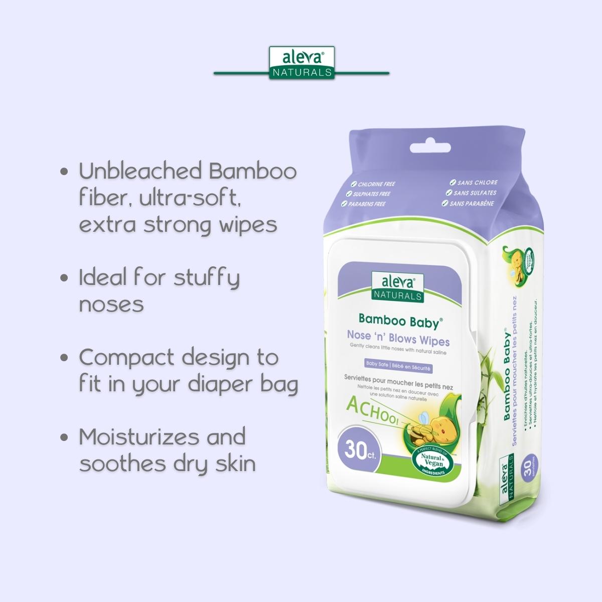 Khăn Ướt Vệ Sinh Mũi cho Bé Bamboo Baby Wipes Aleva Naturals- 30 tờ