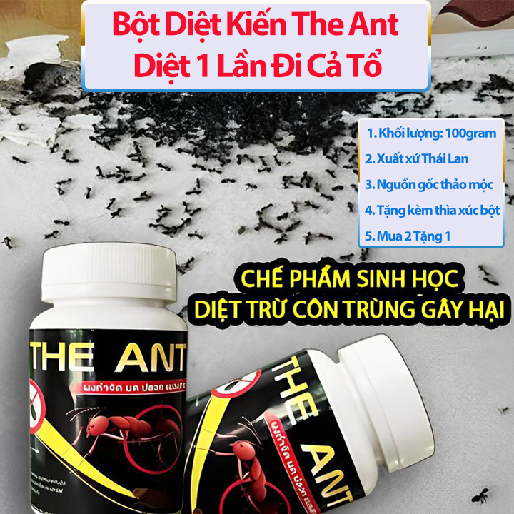 Bột Diệt Kiến Gián Mối THE ANTS 100g Nội Địa Thái Lan Dùng 1 Lần Diệt Cả Ổ Trong 5 Phút Tặng Thìa Xúc Bột