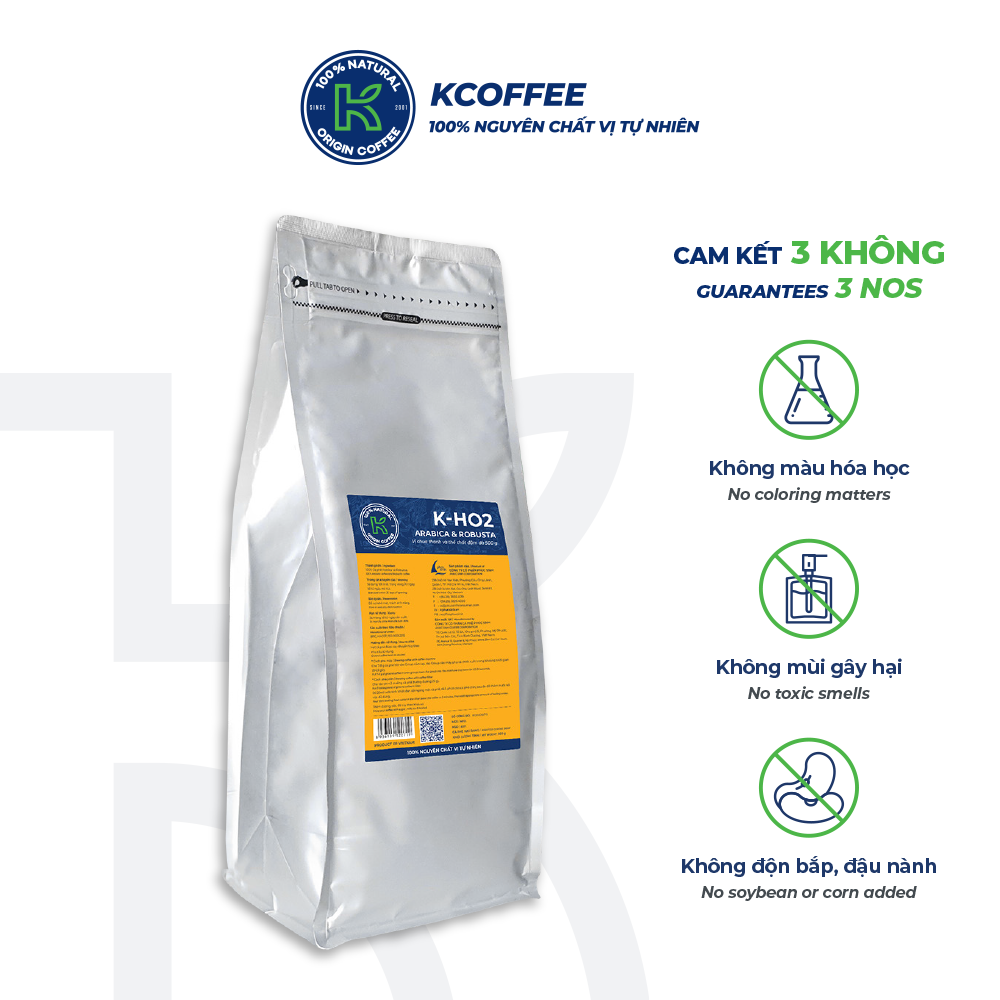 Cà phê rang xay KCoffee 100% Robusta Arabica nguyên chất K-HO2 (1kg/Túi)