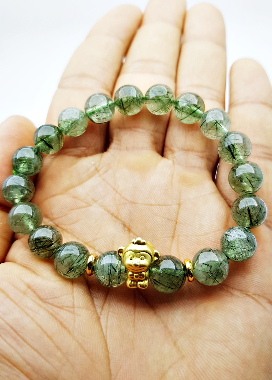 Vòng Tay Đá Thạch Anh Tóc Xanh Green Rutilated Quartz Tự Nhiên Tuổi Thân 11mm