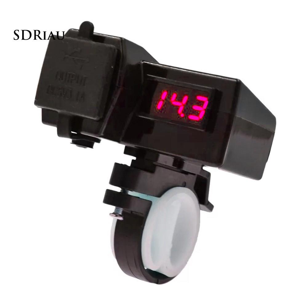 Vôn kế điện tử kiêm bộ sạc 2 cổng USB 12-24V gắn tay lái xe máy