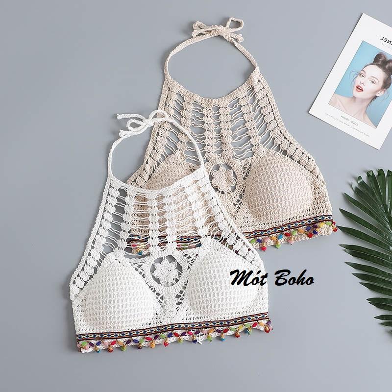 Áo ngực bikini móc len đi biển
