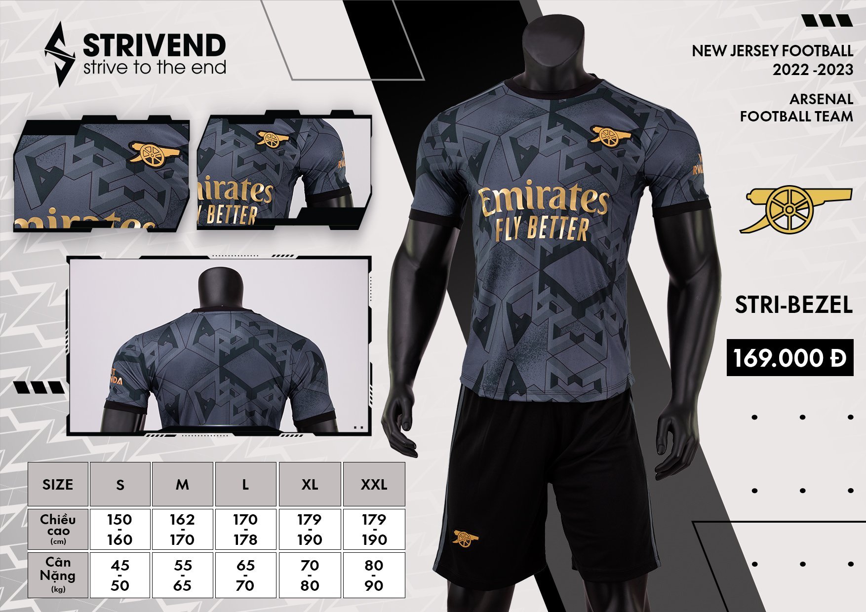 Quần áo bóng đá Arsenal Strivend cao cấp 2023