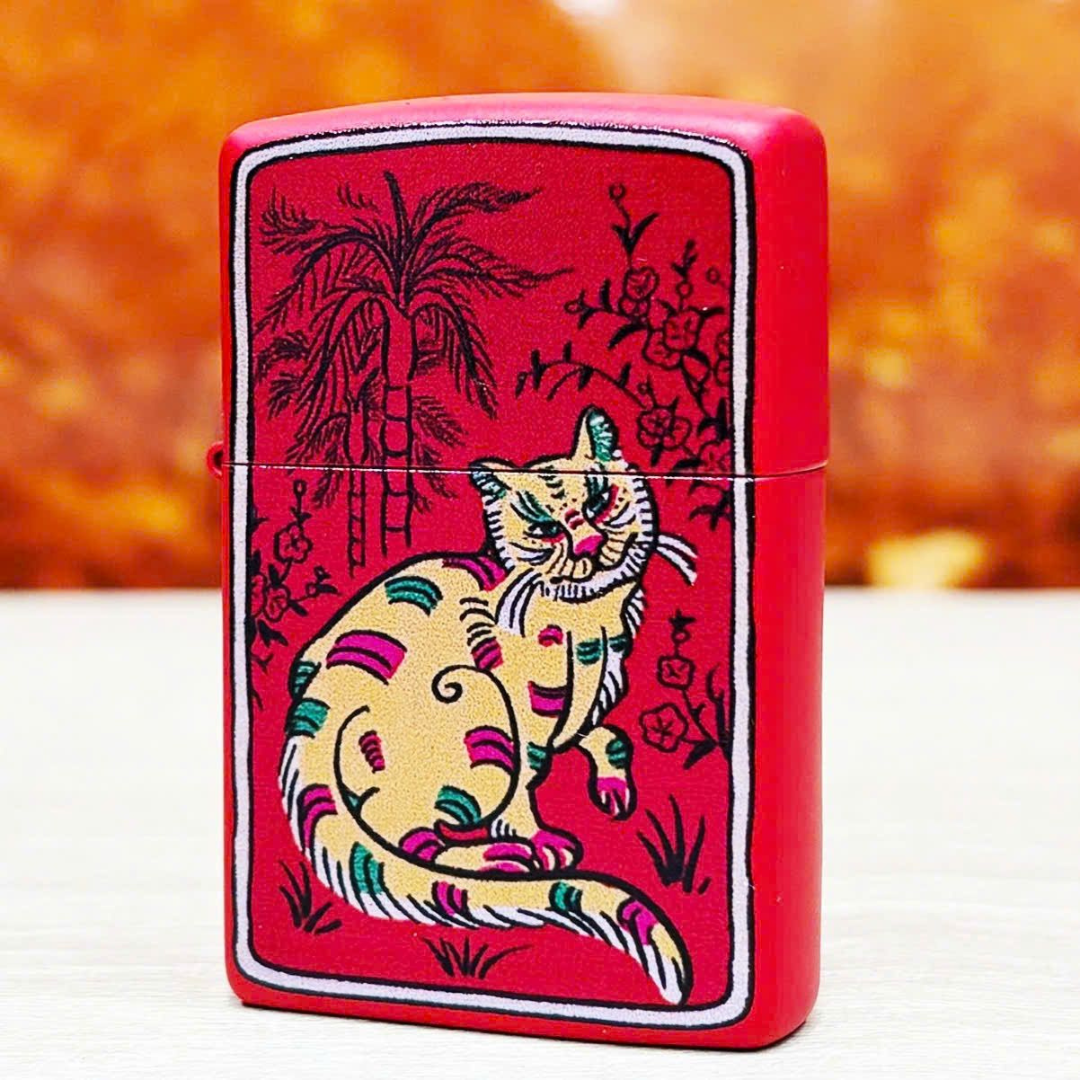 Bật lửa Zippo Year of the Cat - Phiên Bản 12 Con Giáp (Tuổi Mão) Thiết Kế Việt Nam, Sơn Tĩnh Điện Đỏ May Mắn Chính Hãng