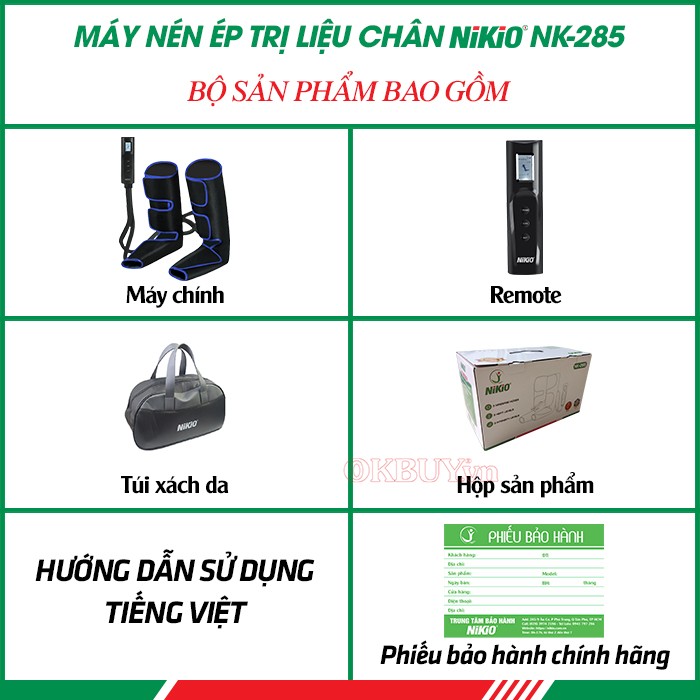 Bộ sản phẩm máy nén ép trị liệu bắp chân và bàn chân Nikio NK-285