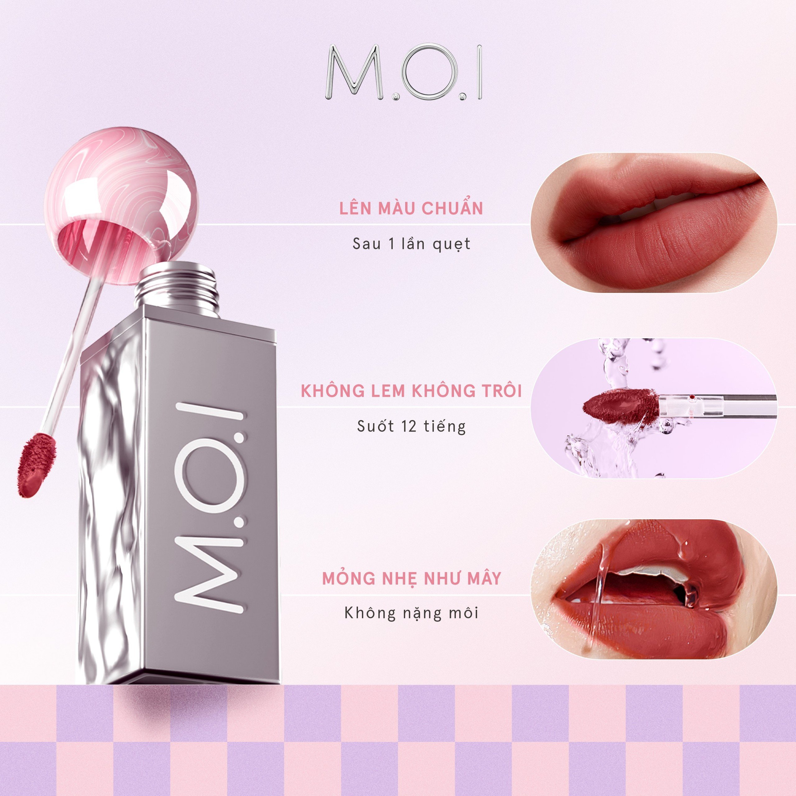 Bộ đôi M.O.I SON TINT LÌ NHẸ MÔI LÂU TRÔI 12H LOLLIPOPS - Matte Lasting Lip Tint - Lollipops và Chì kẻ viền môi đa năng Perfect Shape Lip Liner