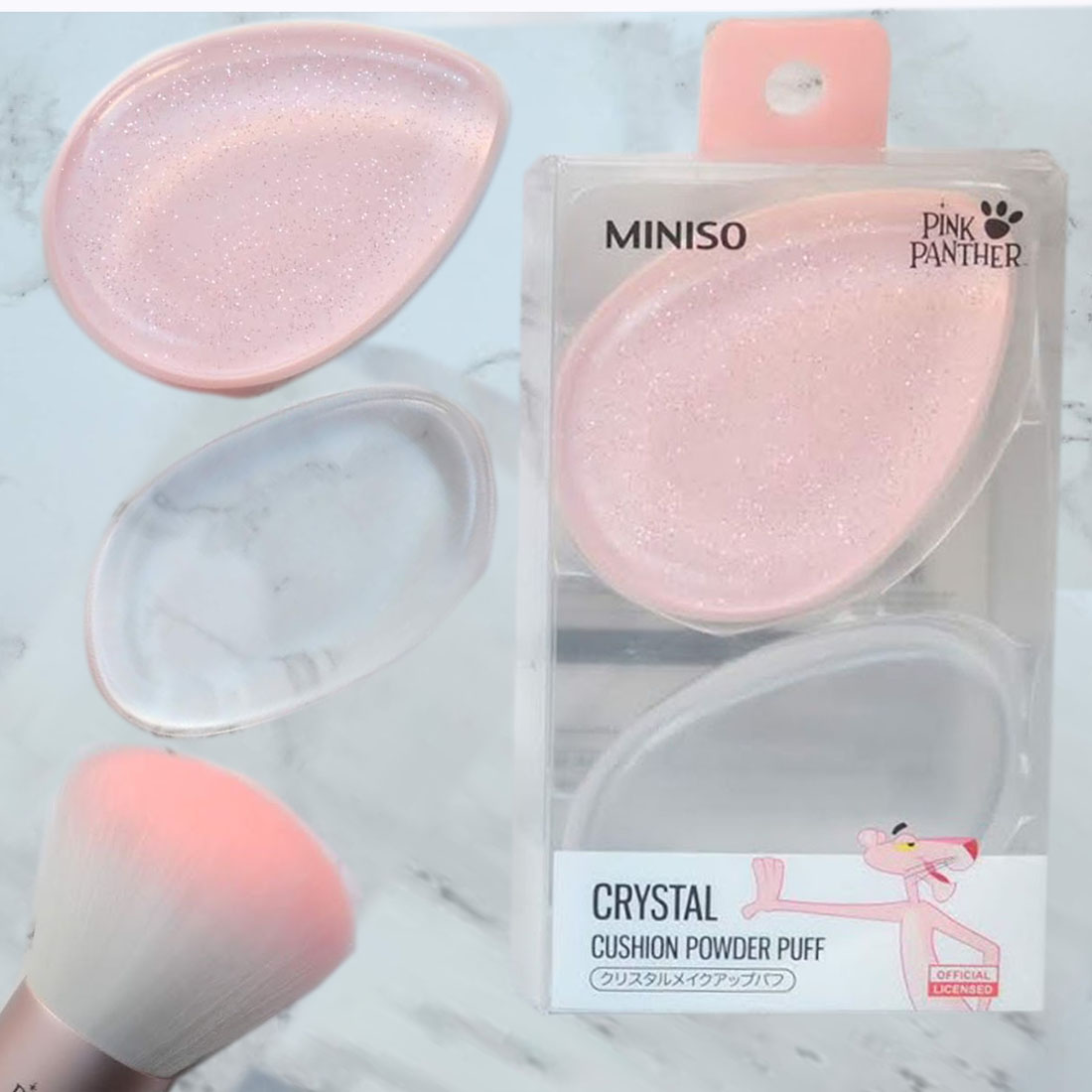 2 mút tán kem nền, phấn nước, kem che khuyết điểm bằng silicone Nhật Bản MINISO PINK PANTHER CRYSTAL CUSHION POWDER PUFF - MNS024