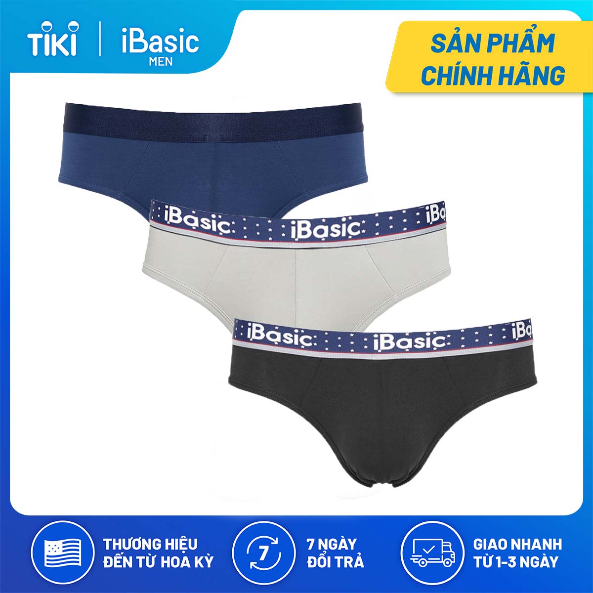 Combo 3 quần lót nam brief iBasic PANM077 - Đen/Xám/Xanh