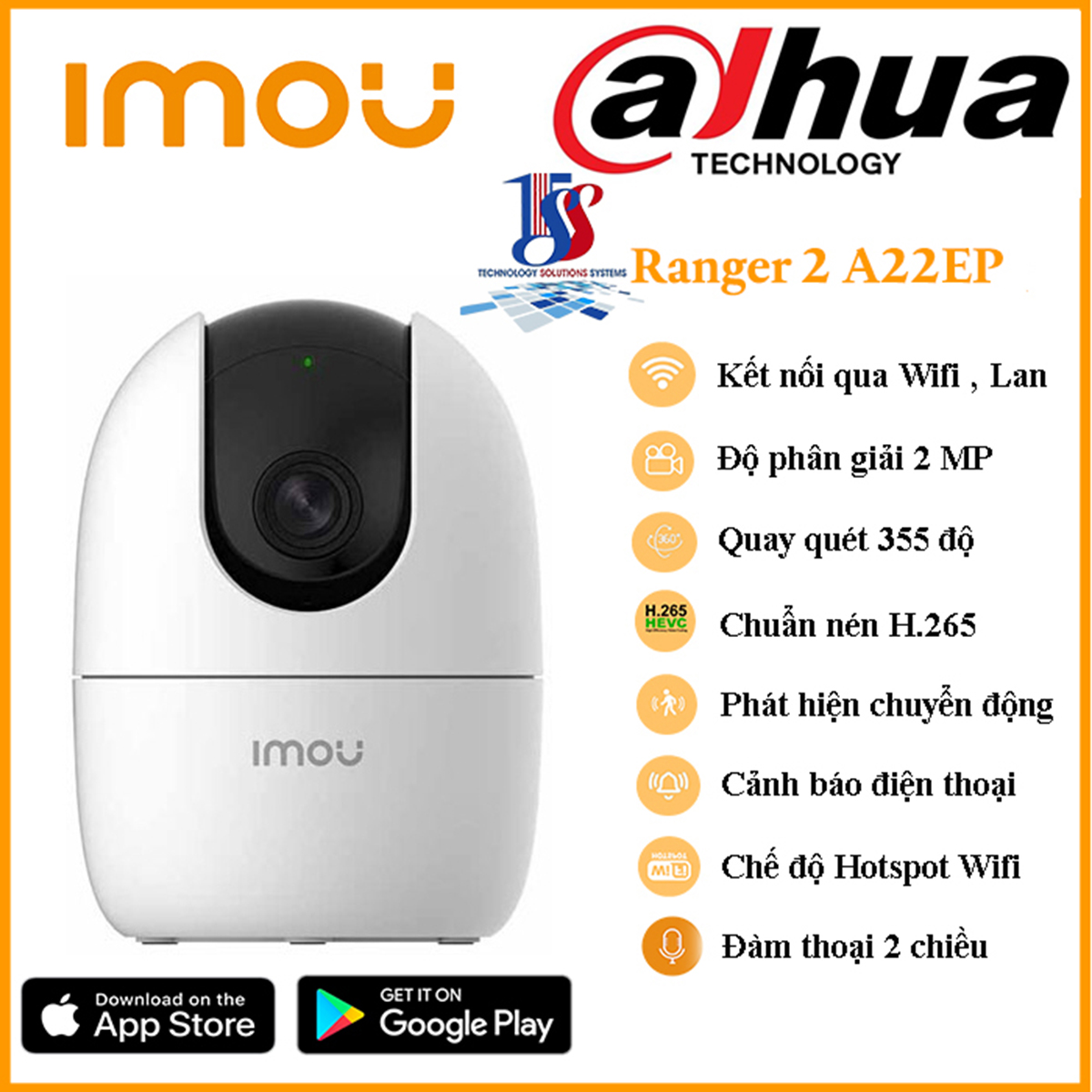 Hình ảnh Camera wifi IMOU ranger 2 IPC-A22EP 2.0 Megapixel, quay quét qua app, đàm thoại hai chiều, theo dõi thông minh - Hàng chính hãng bảo hành 24 tháng