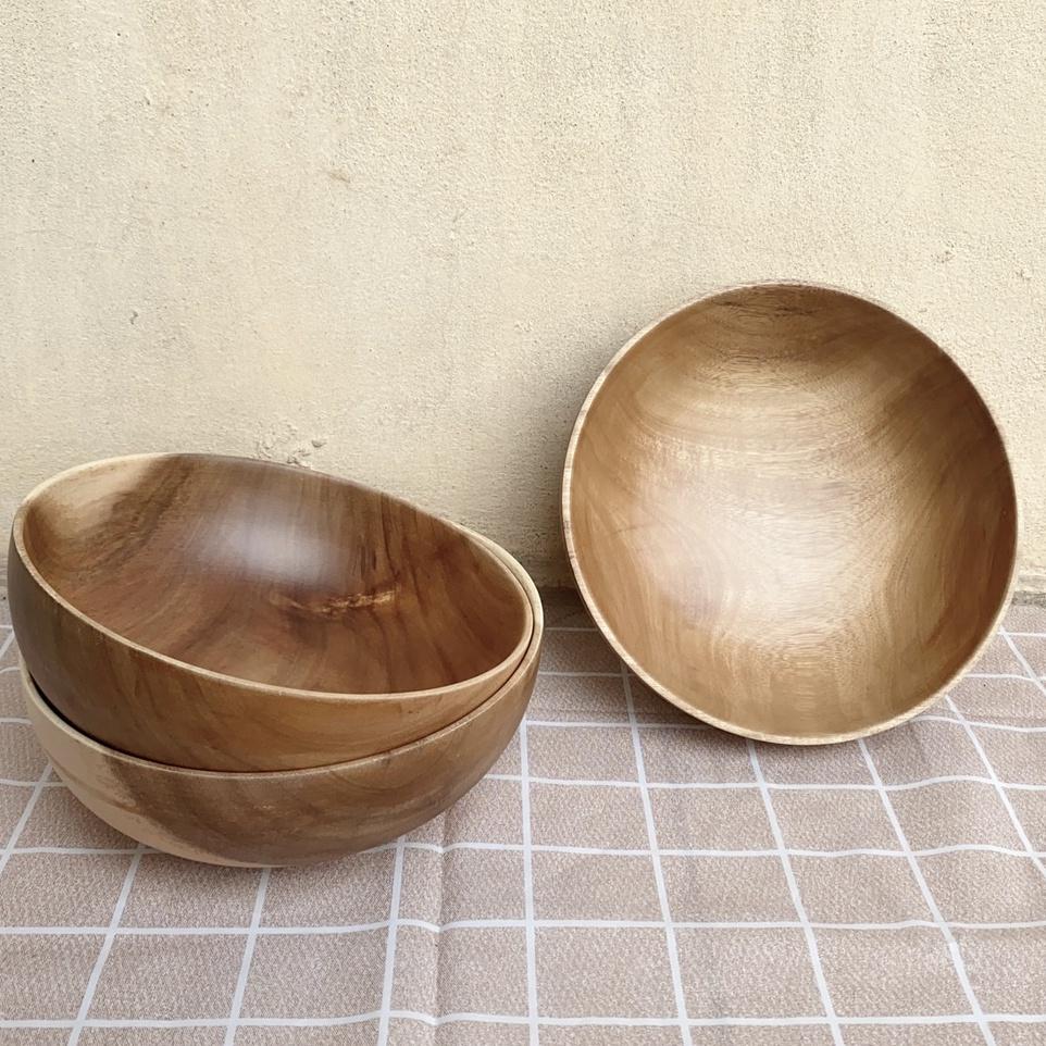 Bát gỗ Keo nguyên khối kích thước lớn đựng Salad/món trộn/hoa quả/đồ khô